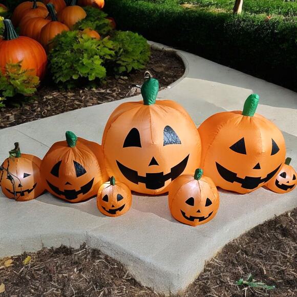 Inflatable LIGHTED Large 8' PUMPKIN PATCH Air blown Yard Outdoor Indoor Party - Picture 1 of 15